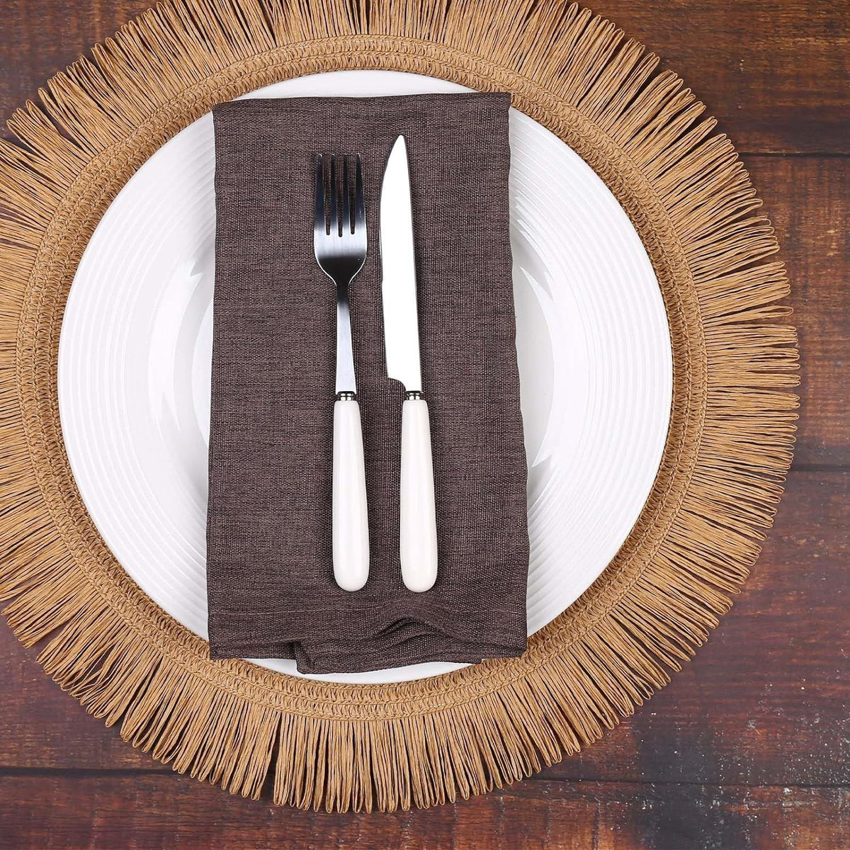 Round Woven Paper Placemats Set of 4 Braided 15 Inches Indoor Outdoor Place Mats for Dining Tables  Farmhouse Rustic (Brown, 4)