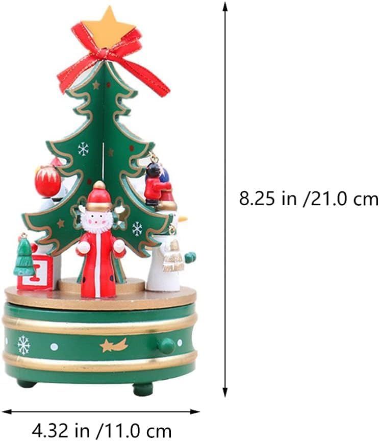 Christmas Music Box Wooden Tabletop Ornaments Xmas Tree Figurine Wooden Tabletop Adornment for Xmas Holiday
