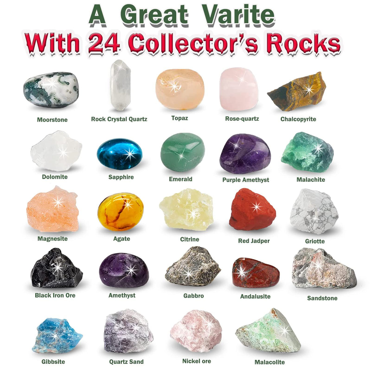 Countdown Calendar-24 Days Ore,Minerals, Gemstones&Crystal,Advent Calendar with 24 Gemstones to Open Each Day for Kids Adult