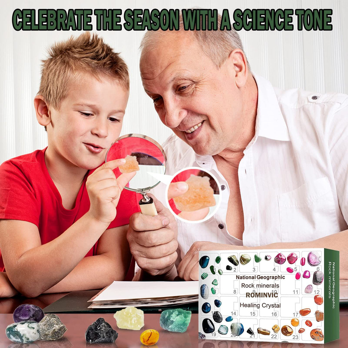 Countdown Calendar-24 Days Ore,Minerals, Gemstones&Crystal,Advent Calendar with 24 Gemstones to Open Each Day for Kids Adult
