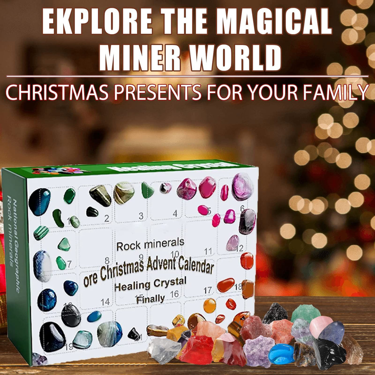 Countdown Calendar-24 Days Ore,Minerals, Gemstones&Crystal,Advent Calendar with 24 Gemstones to Open Each Day for Kids Adult