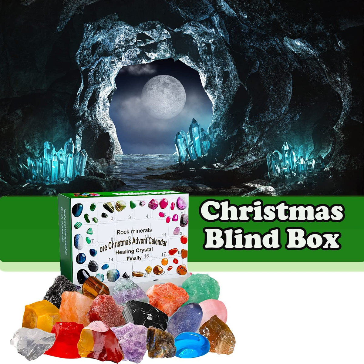 Countdown Calendar-24 Days Ore,Minerals, Gemstones&Crystal,Advent Calendar with 24 Gemstones to Open Each Day for Kids Adult