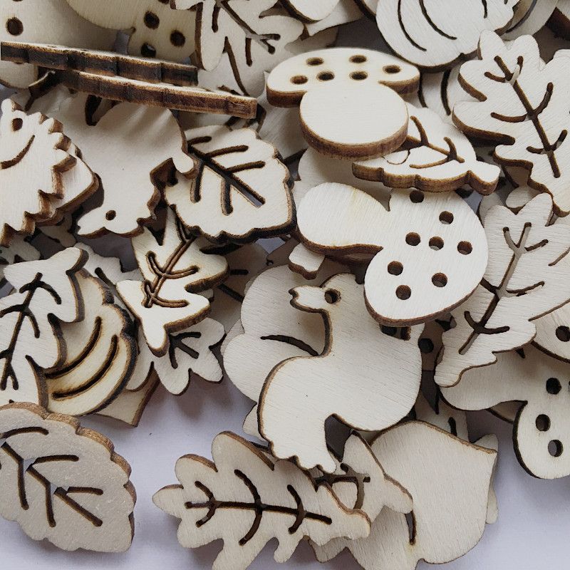 100Pcs Wooden Embellishments,Mushroom Squirrel Shape Wooden Cutouts Wooden Scrapbooking DIY Handmade Crafts Children Graffiti Home