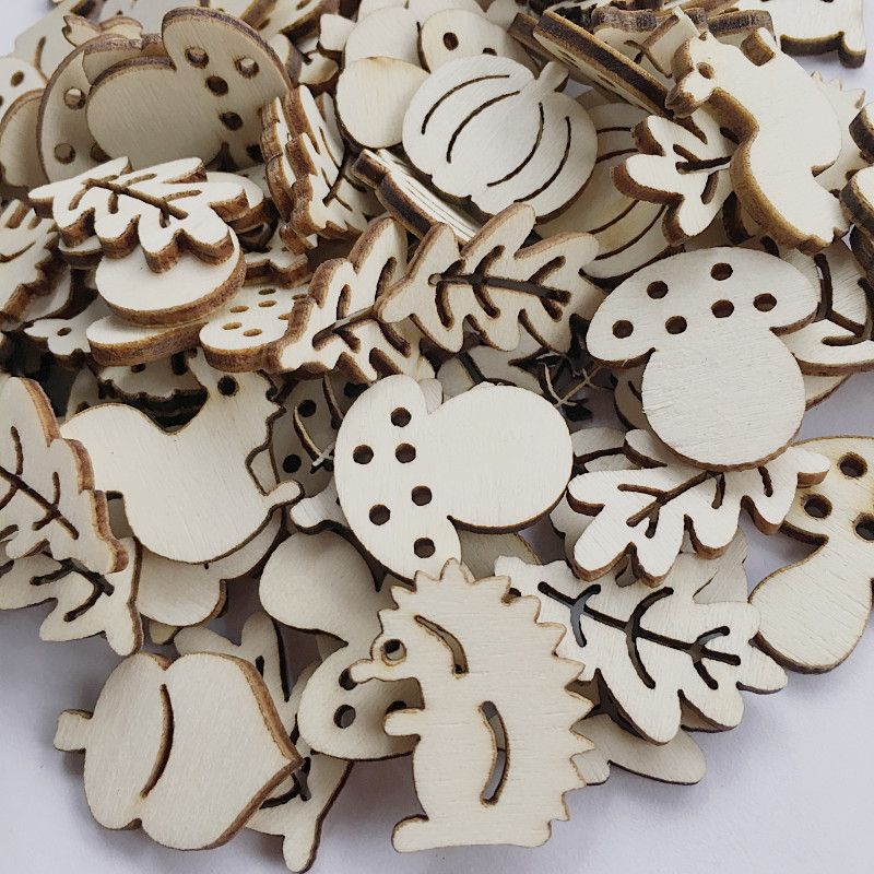 100Pcs Wooden Embellishments,Mushroom Squirrel Shape Wooden Cutouts Wooden Scrapbooking DIY Handmade Crafts Children Graffiti Home