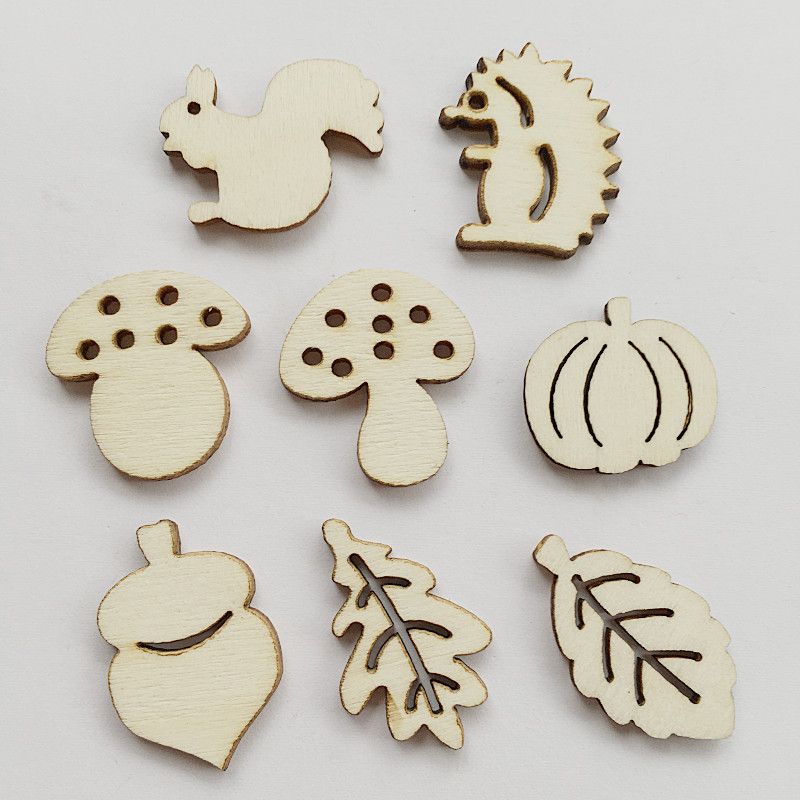 100Pcs Wooden Embellishments,Mushroom Squirrel Shape Wooden Cutouts Wooden Scrapbooking DIY Handmade Crafts Children Graffiti Home