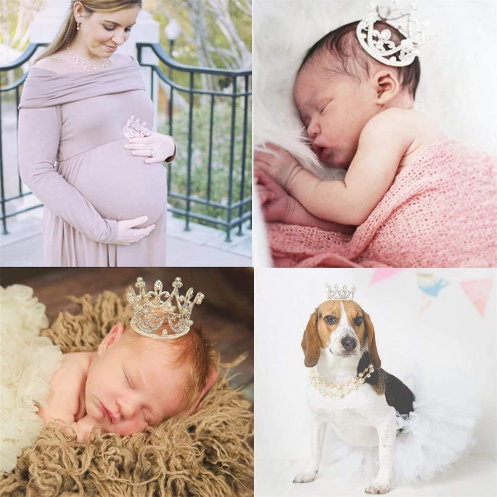 Round Mini Rhinestone Crown Pearl Crystal Princess Crown Bridal Wedding Newborn Baby Crown Silver-10PCS