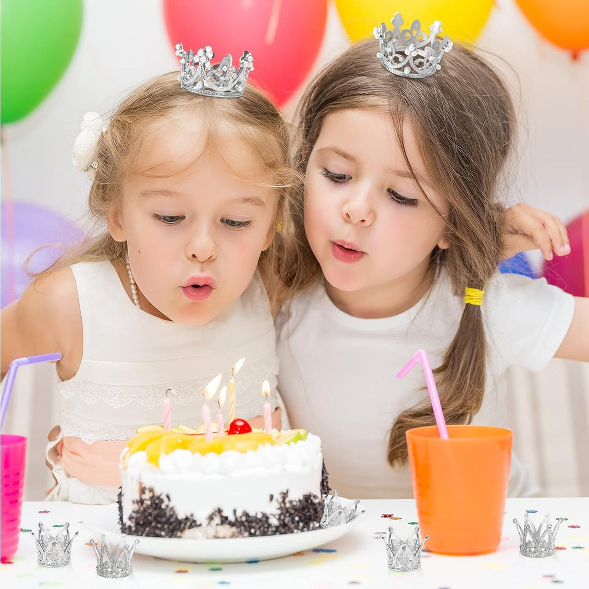 Round Mini Rhinestone Crown Pearl Crystal Princess Crown Bridal Wedding Newborn Baby Crown Silver-10PCS