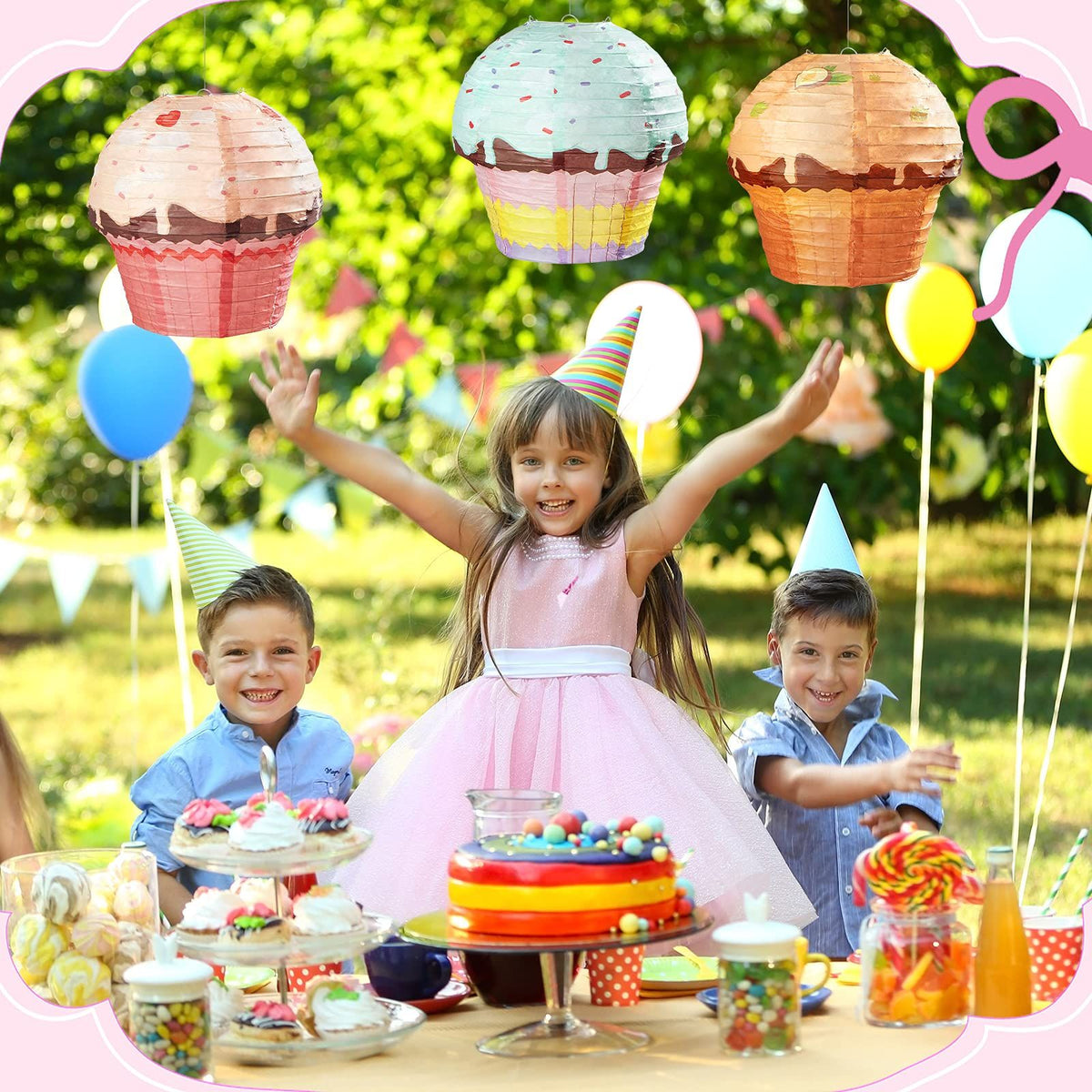12 Inches Cupcake Hanging Paper Lanterns Donut Hanging Paper Lanterns Party Decorations Donut Dessert Baby (3 Pieces)