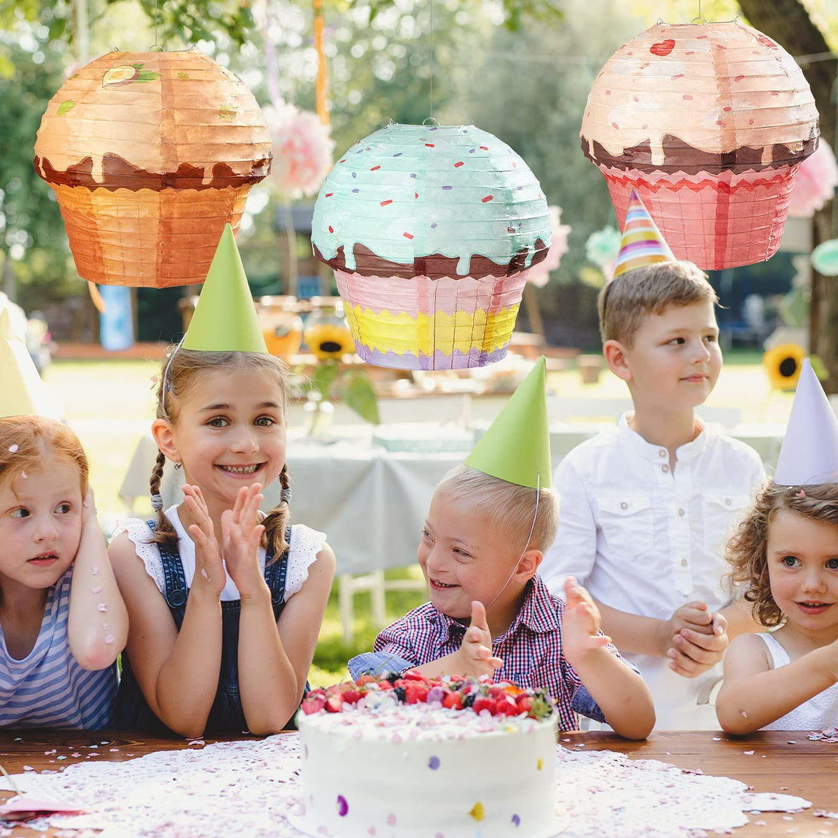 12 Inches Cupcake Hanging Paper Lanterns Donut Hanging Paper Lanterns Party Decorations Donut Dessert Baby (3 Pieces)