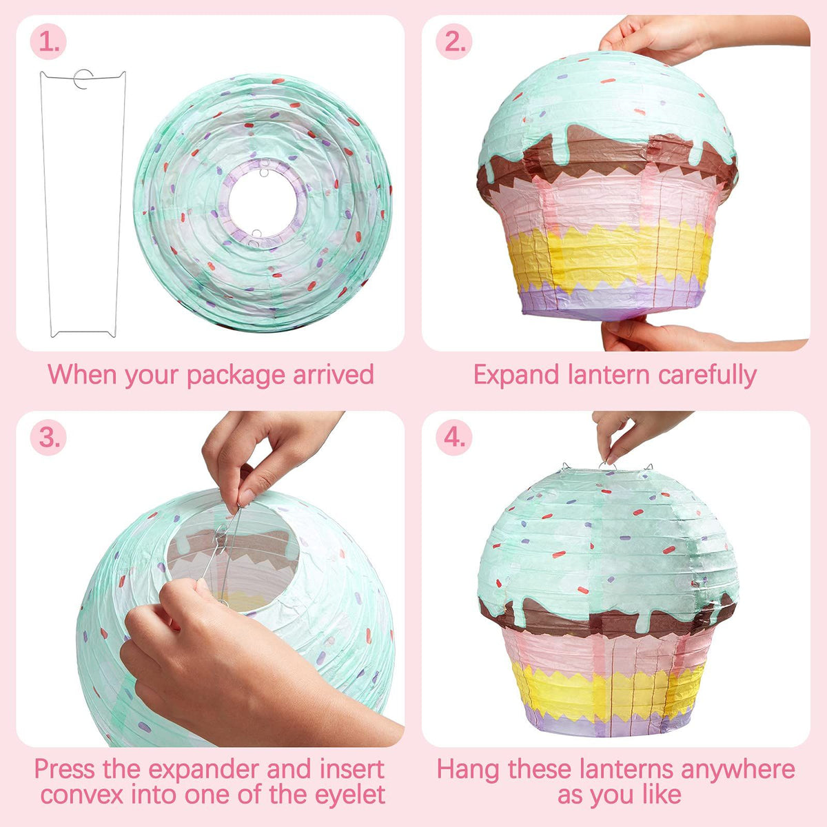 12 Inches Cupcake Hanging Paper Lanterns Donut Hanging Paper Lanterns Party Decorations Donut Dessert Baby (3 Pieces)
