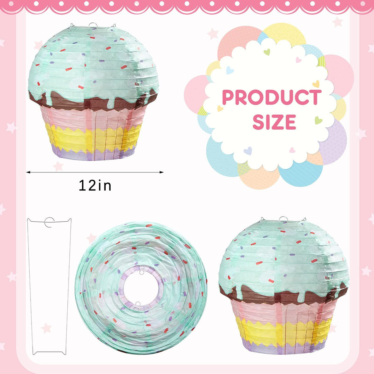 12 Inches Cupcake Hanging Paper Lanterns Donut Hanging Paper Lanterns Party Decorations Donut Dessert Baby (3 Pieces)