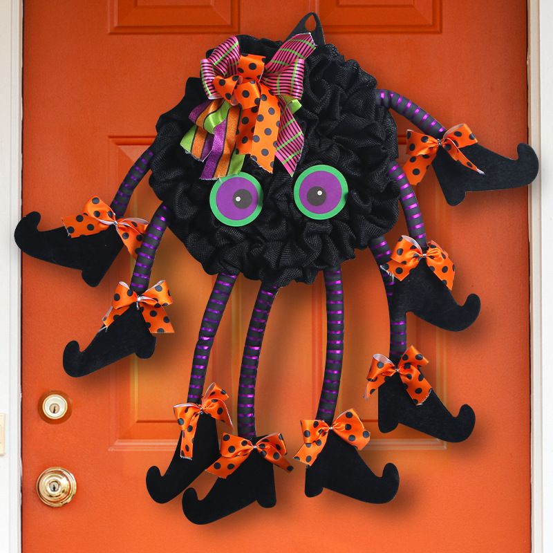 Halloween Spider Wreath for Front Door,Tie Wall Hanging Ornaments Wreath for Holiday Halloween Party Decor