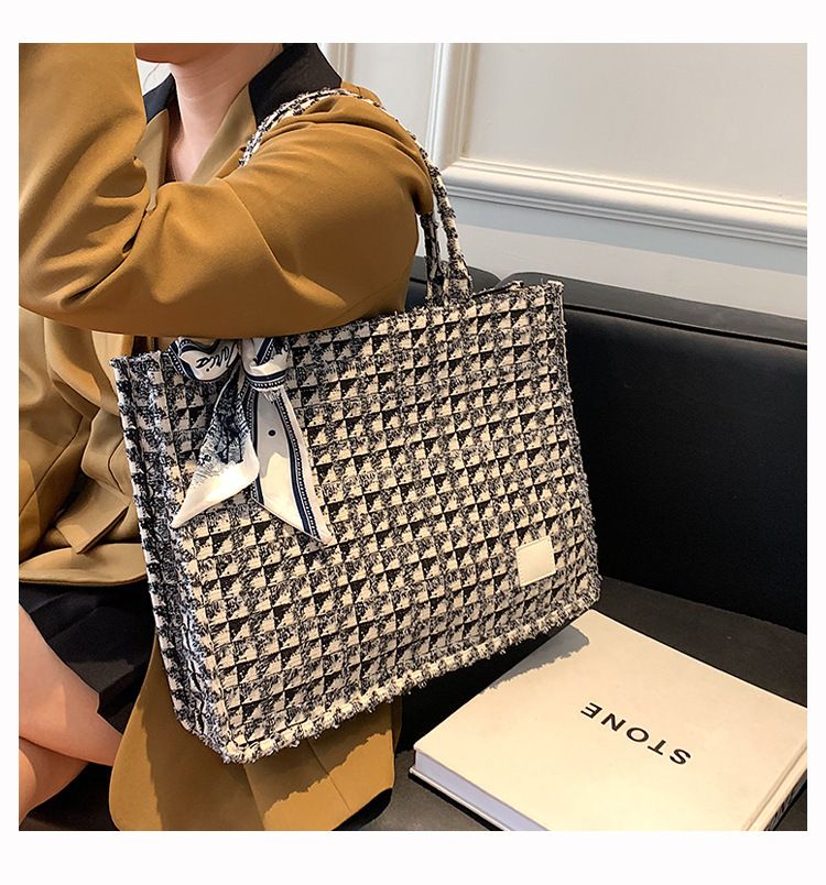 Women's Plaid Canvas Tote Bag for Women Canvas Crossbody Shoulder Bags Women Casual Canvas Tote Bag Handbag Purses