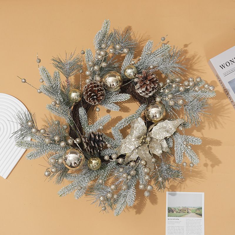 Christmas Front Door Wreath Decoration with Pinecone Flower Artificial Pine Rattan Wreath Garland Teardrop Swag Window Venue Setup