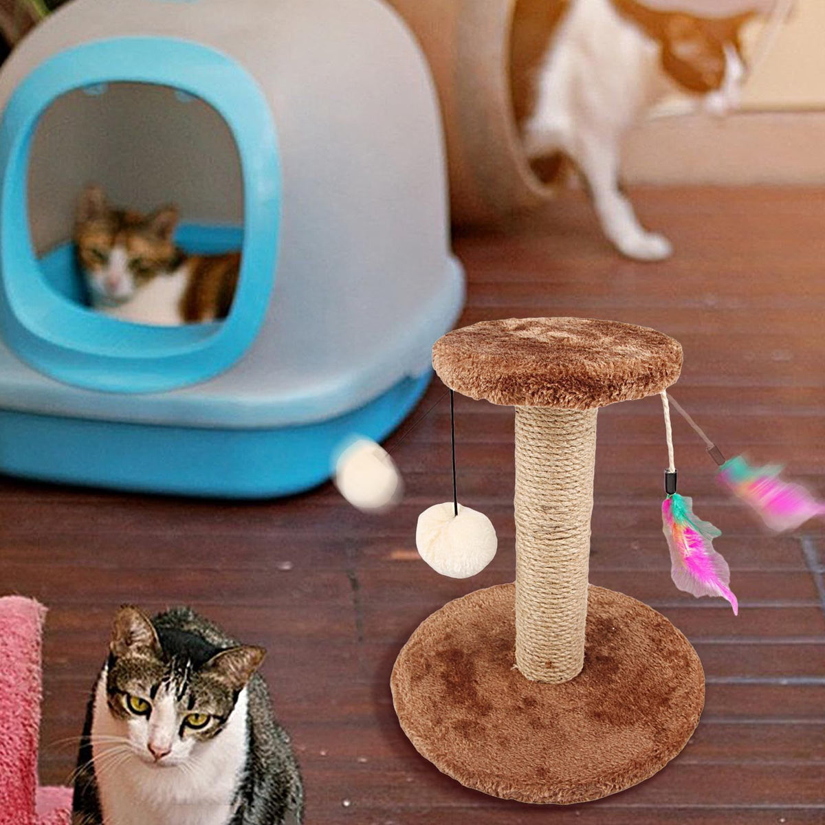 Scratcher Tower, Durable Cat Tree Tower, Cat Scratching Post,  Double Layer Vertical  with Fluffy Balls, Tall for Indoor Cats