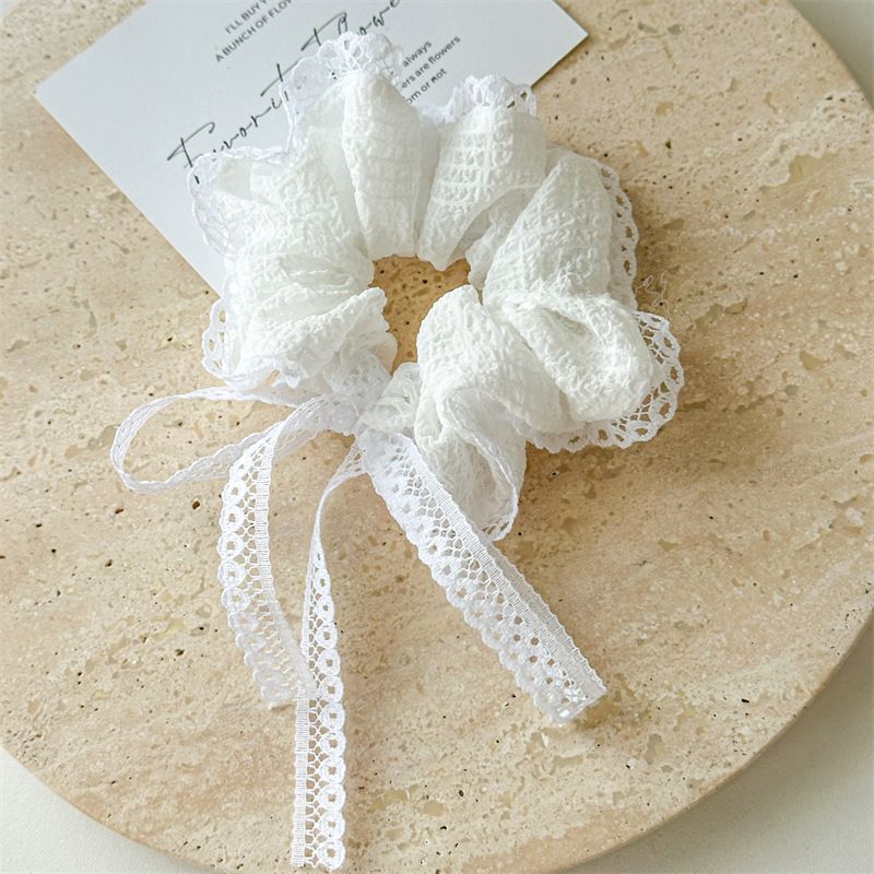 Hair Ties for Women - Hair Scrunchies Girls 3Piece Set - White Lace Design - Premium Fabric Ponytail Holder Hair Tie