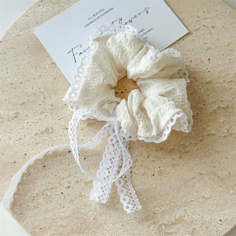 Hair Ties for Women - Hair Scrunchies Girls 3Piece Set - White Lace Design - Premium Fabric Ponytail Holder Hair Tie