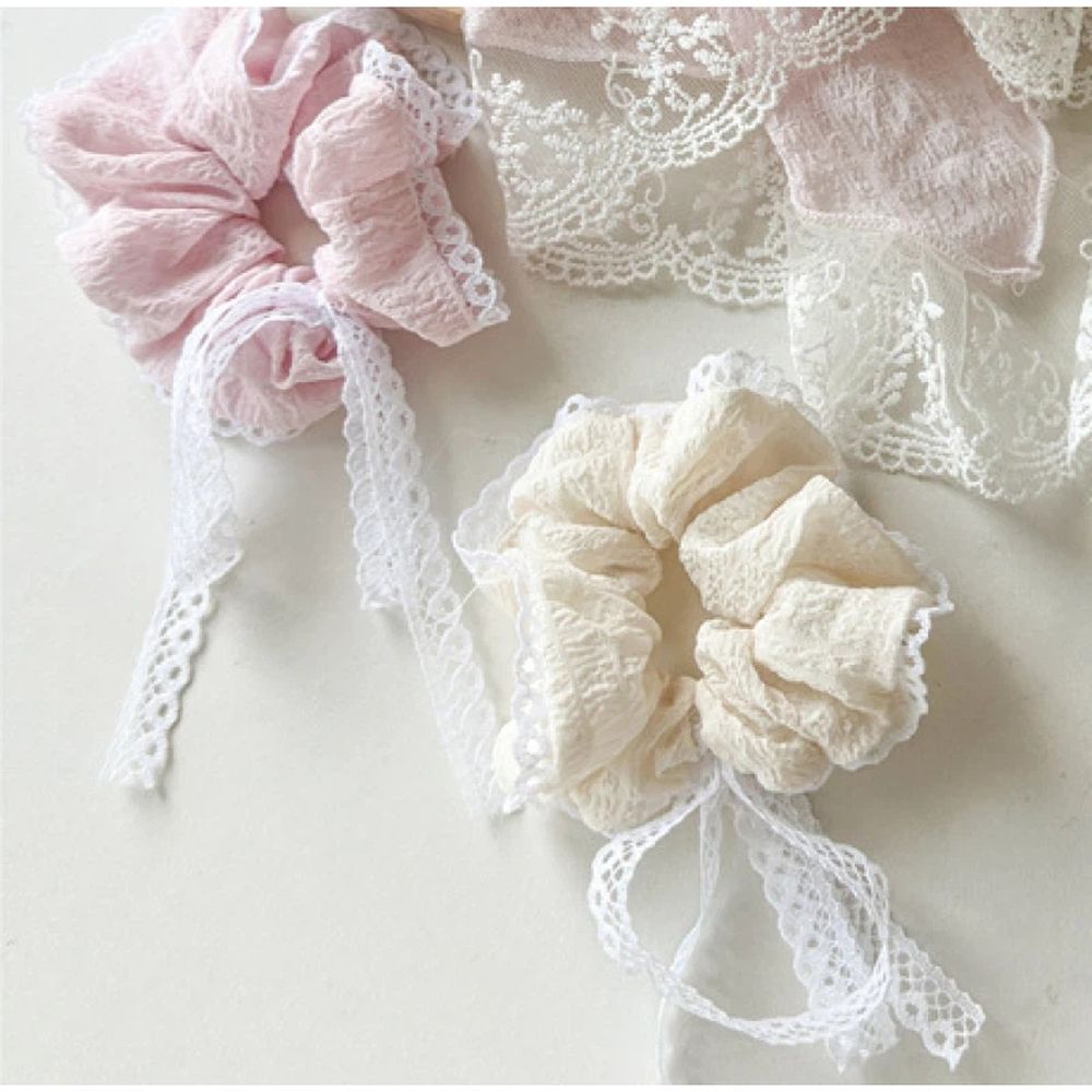 Hair Ties for Women - Hair Scrunchies Girls 3Piece Set - White Lace Design - Premium Fabric Ponytail Holder Hair Tie