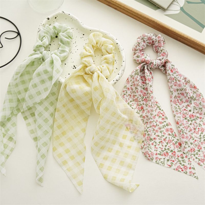 6 Pcs Floral Hair Scarf Scrunchies bowknot floral hair ribbons ties Chiffon Scarf Scrunchies Bow Ties Hand Bands Elastic Ropes
