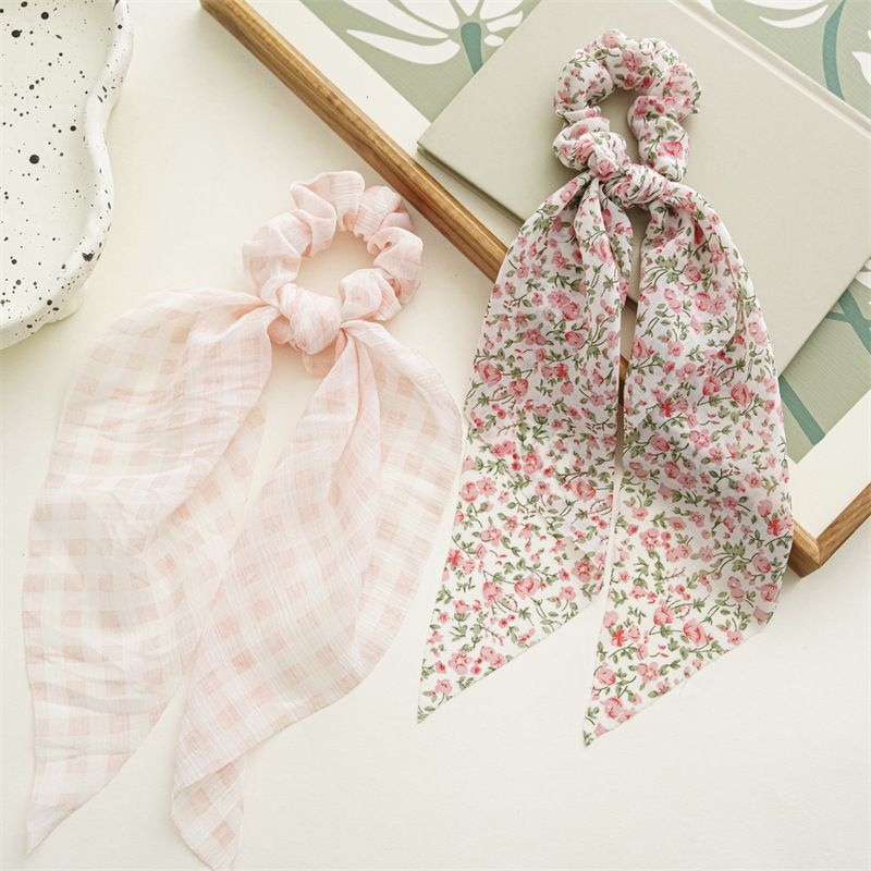 6 Pcs Floral Hair Scarf Scrunchies bowknot floral hair ribbons ties Chiffon Scarf Scrunchies Bow Ties Hand Bands Elastic Ropes