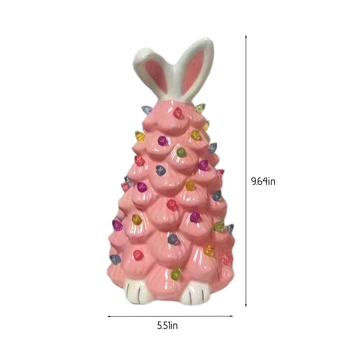 Lighted Easter Bunny Ceramic Tabletop Tree 9.6inch Pre-Lit Rabbit Figurines with Colorful Lamp Beads and Bunny Ear Top (Pink)