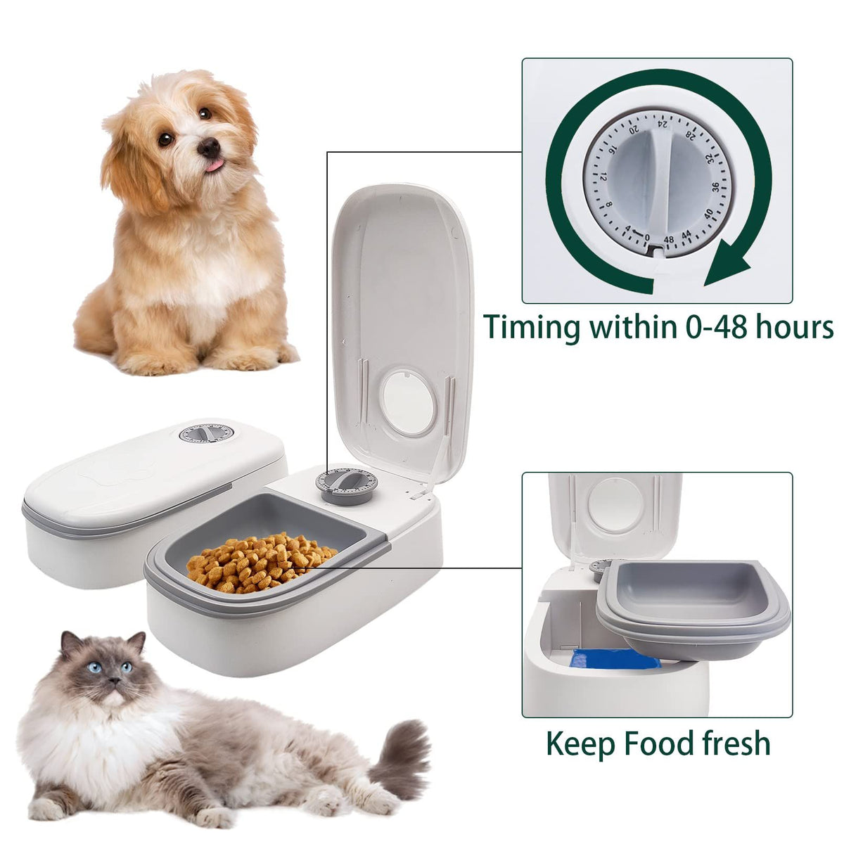 Automatic 2 Meals Cat Feeder Auto-On Smart Pet Feeder Dry and Wet Food Dispenser  (Small or Medium Dogs Feeder)