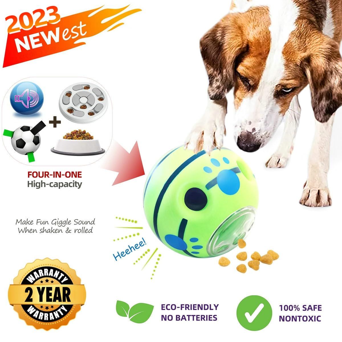Wobble Giggle Dog Ball for Puppy Small Dogs, Wiggle Squeaky Toy, Puppy Chew Indestructible Ball for Small Breed (Small, 4.2")