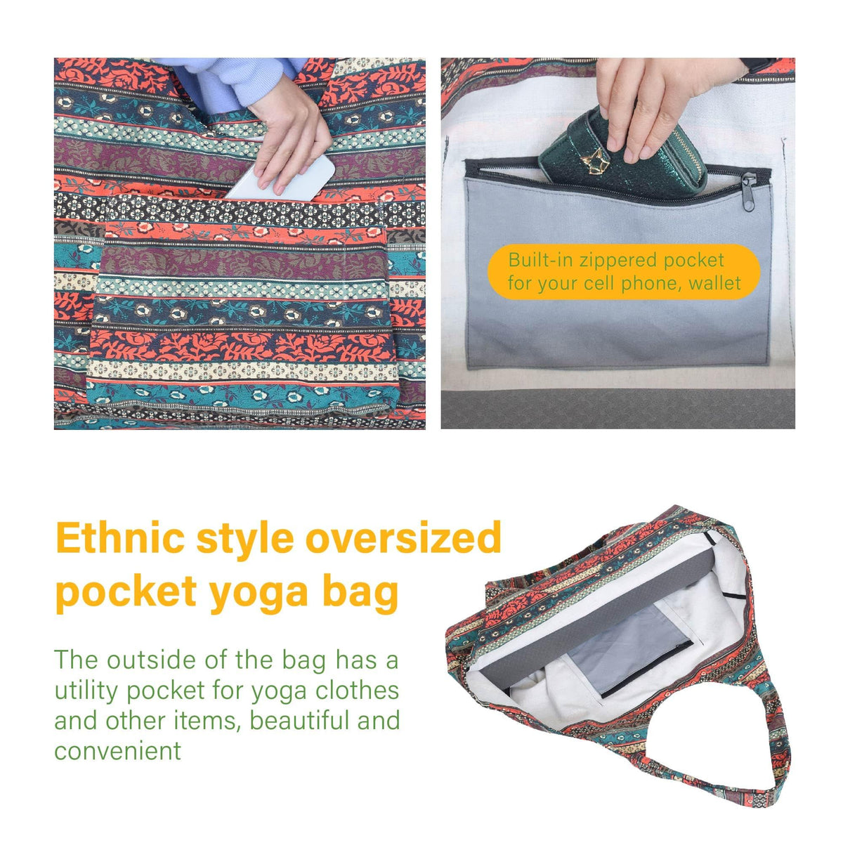 Large Yoga Mat Bag, Yoga Mat Handbag with Multi-Function Storage Pockets, Capacity for 2 Thick Yoga Mats, Lightweight and Durable