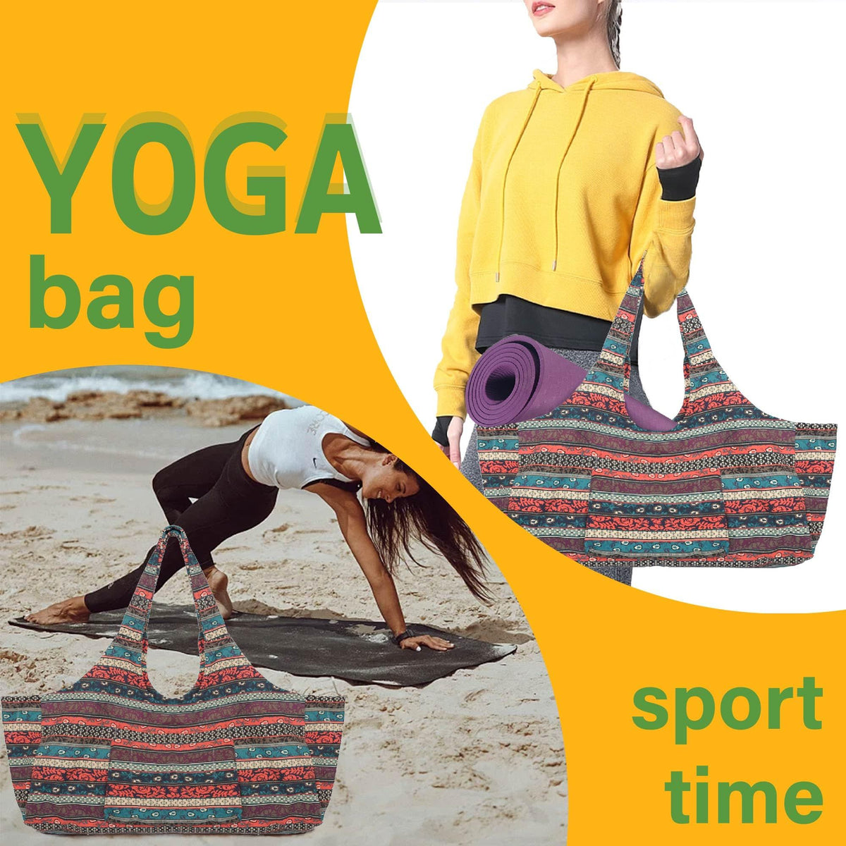 Large Yoga Mat Bag, Yoga Mat Handbag with Multi-Function Storage Pockets, Capacity for 2 Thick Yoga Mats, Lightweight and Durable