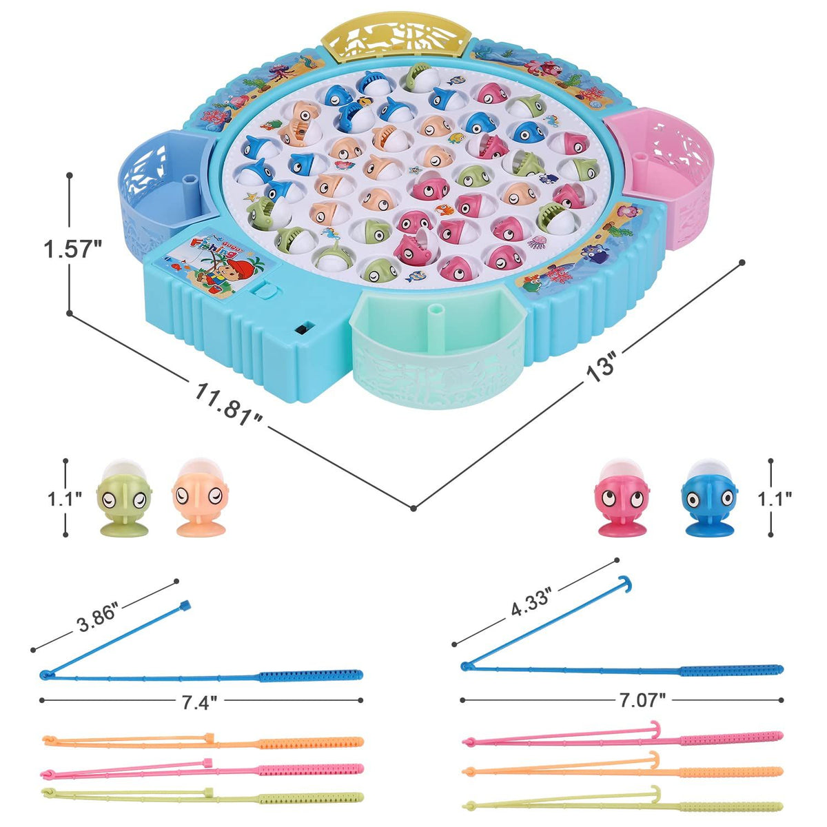 Magnetic Fishing Game Toys, Rotating Board Game with Music Including 45 Fishes and 8 Fishing Poles, Party Game Toys for Kids Age