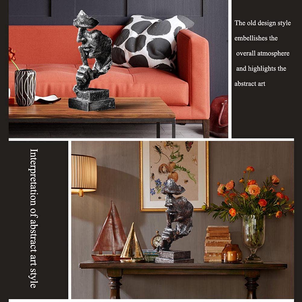 Golden Statue Modern Mens Creative Office Home Room Decorations Sculpture Friends Bookshelf Decorative 4.7 x 4.3 x 13.7in(Silver)