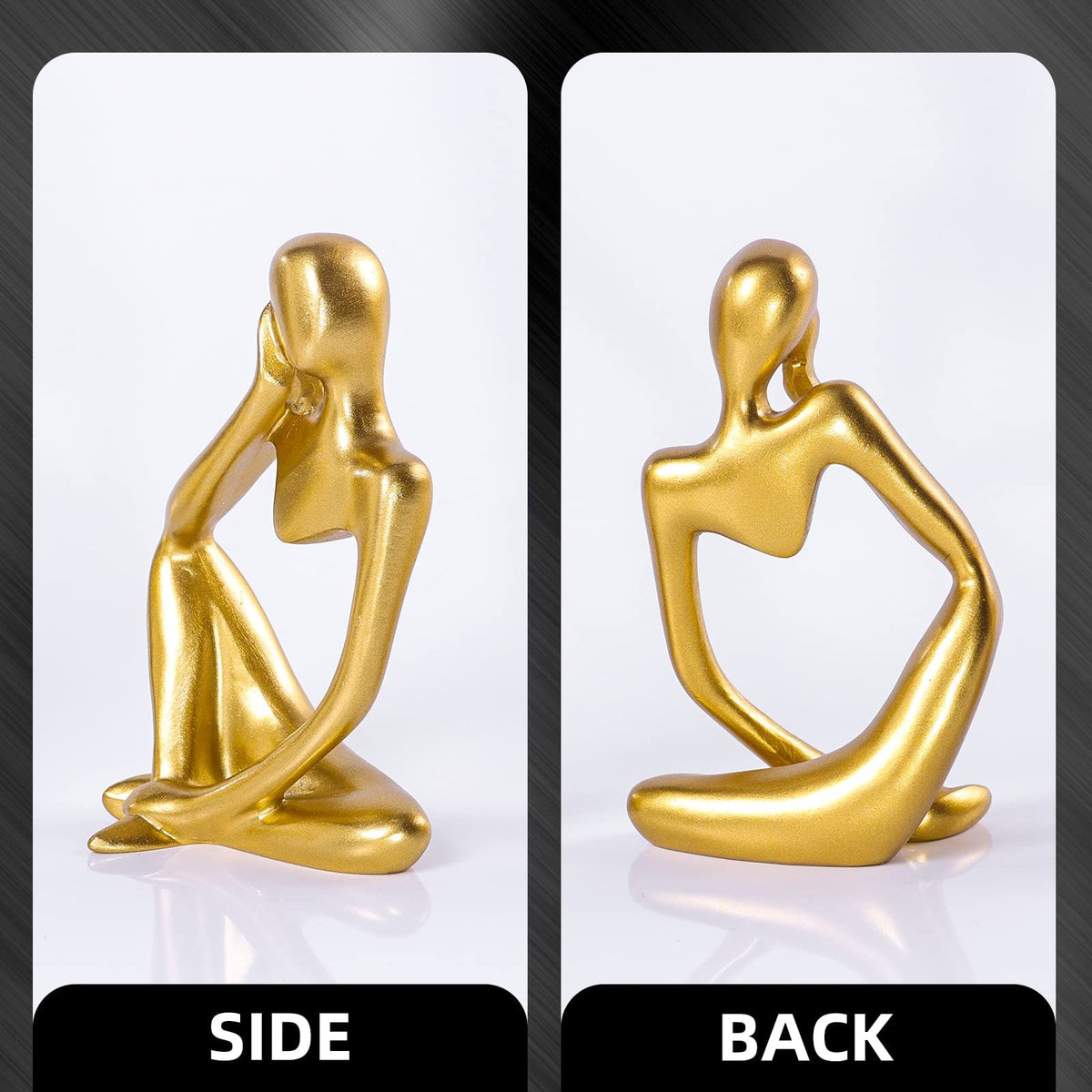 Thinker Statue Gold Decor Abstract Art Sculpture, Golden Resin Collectible Figurines for Home Living Room Office (Right, Gold)