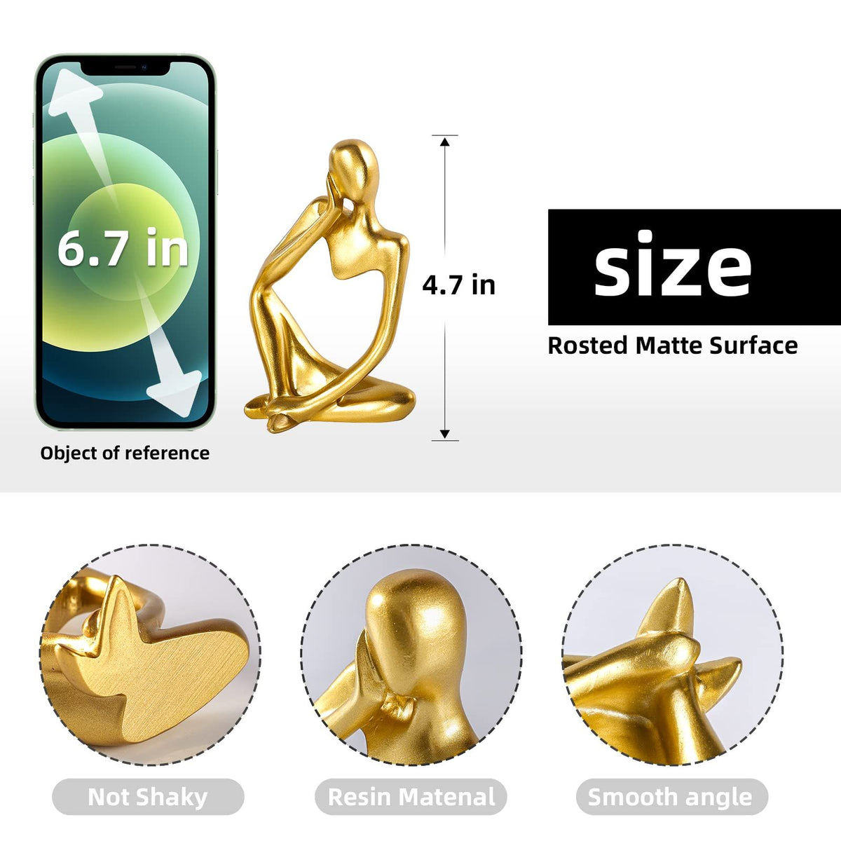Thinker Statue Gold Decor Abstract Art Sculpture, Golden Resin Collectible Figurines for Home Living Room Office (Right, Gold)