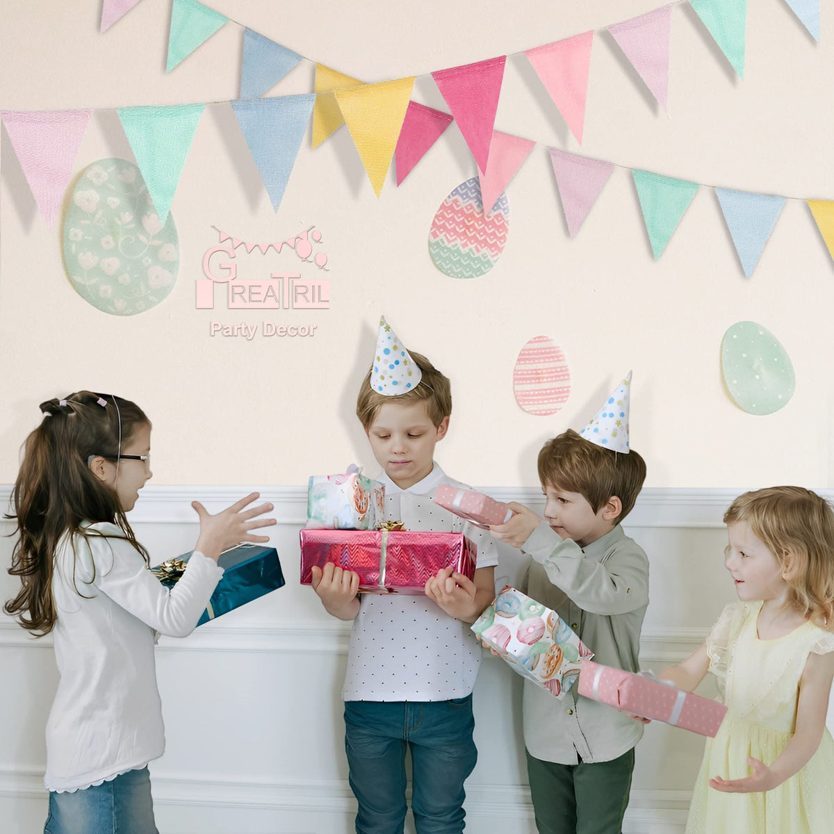 Pennant Banner Flags Colorful Triangle Banners for Birthdays Easter Classroom School Carnival  Bunting Party Decorations
