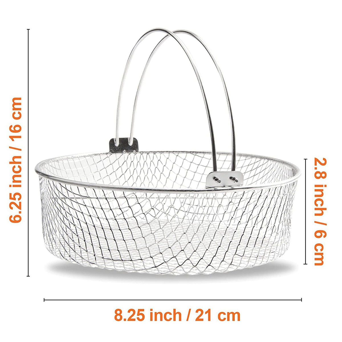 21CM Air Fryer Mesh Basket Stainless Steel Steamer Basket for Air Fryer Metal Air Fry Crisper Basket with Handle Air Fryer Accessory