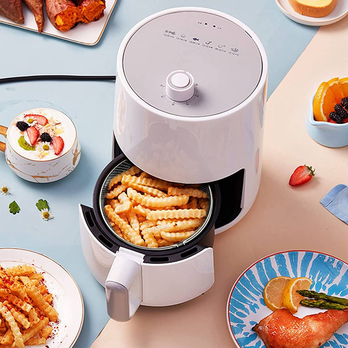 21CM Air Fryer Mesh Basket Stainless Steel Steamer Basket for Air Fryer Metal Air Fry Crisper Basket with Handle Air Fryer Accessory