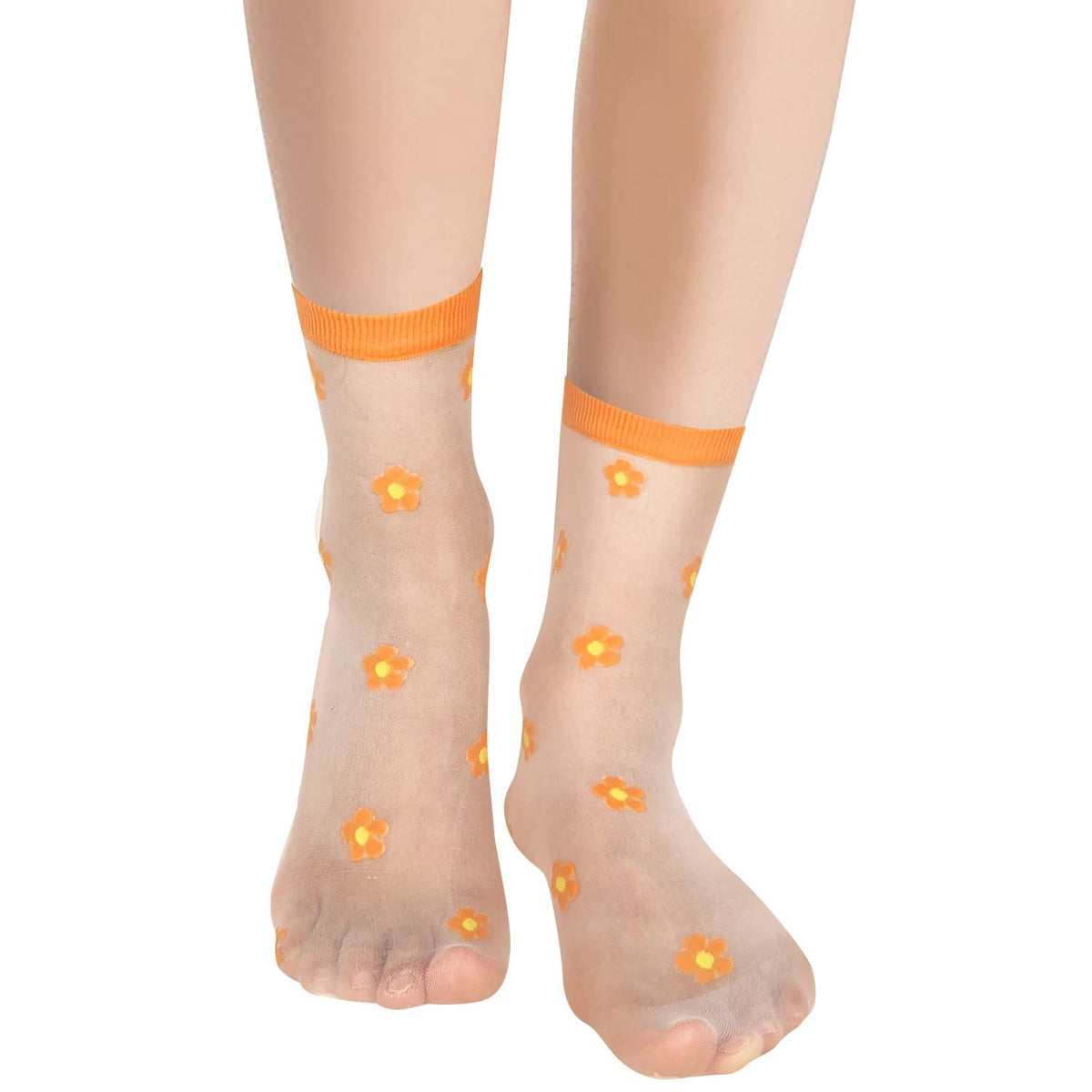 5 pairs Womens Girls Sheer Socks Mesh Lace Crew Socks Transparent See Through Ultra Thin Silk Nylon Dress Socks