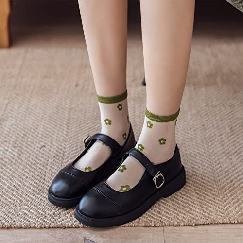 5 pairs Womens Girls Sheer Socks Mesh Lace Crew Socks Transparent See Through Ultra Thin Silk Nylon Dress Socks