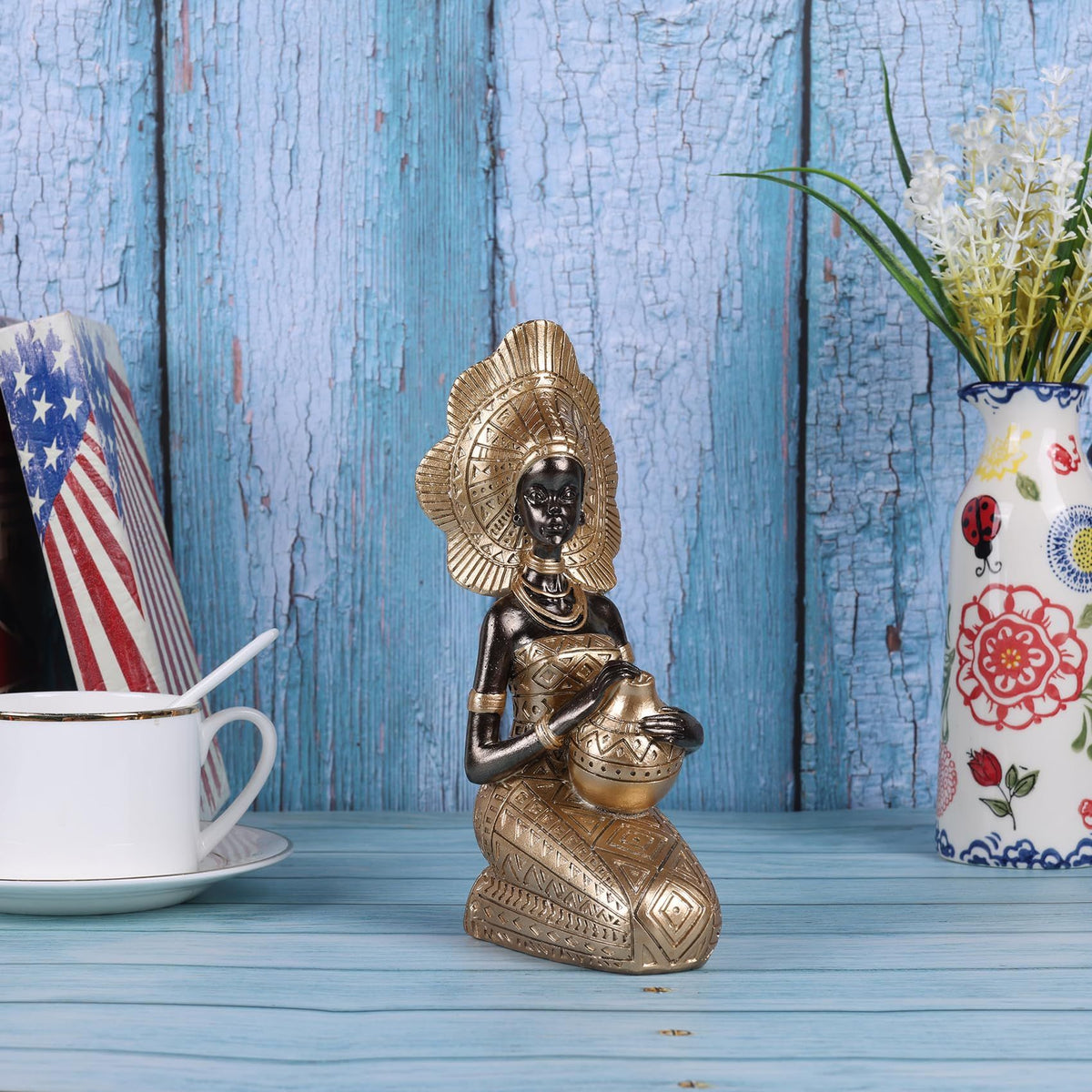 Unique African Lady Statues with Rich Tribal Essence,Sculptures for Home Decor,Weddings and Holidays,Exquisite Handcrafted