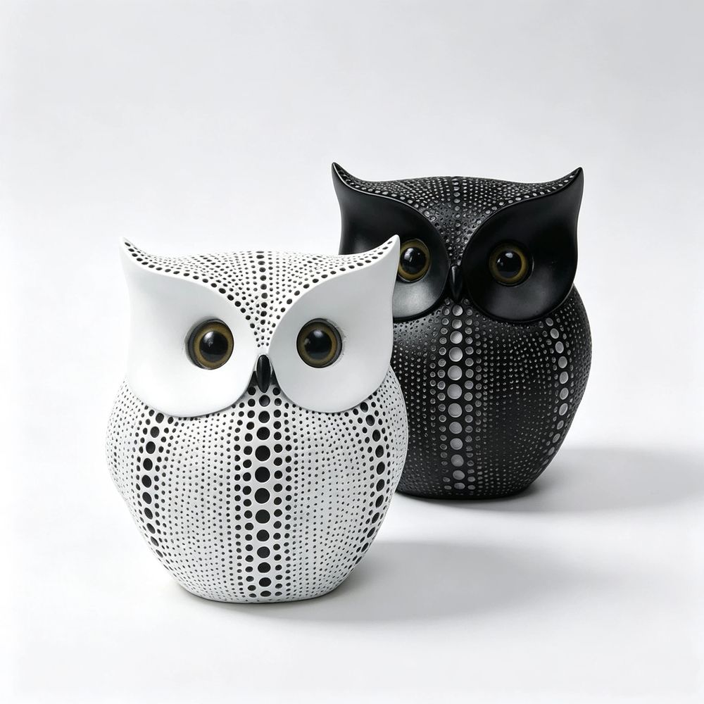 Owl Decor Statue Sculpture for Home,Sculpture Minimalist Style Crafts Gift for Friend or Family, Animal Lovers (Black+White)