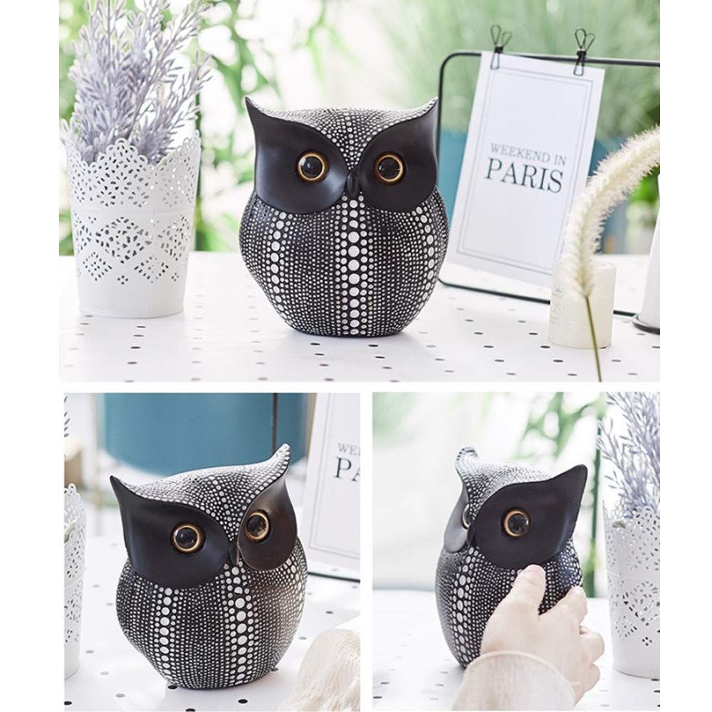 Owl Decor Statue Sculpture for Home,Sculpture Minimalist Style Crafts Gift for Friend or Family, Animal Lovers (Black+White)