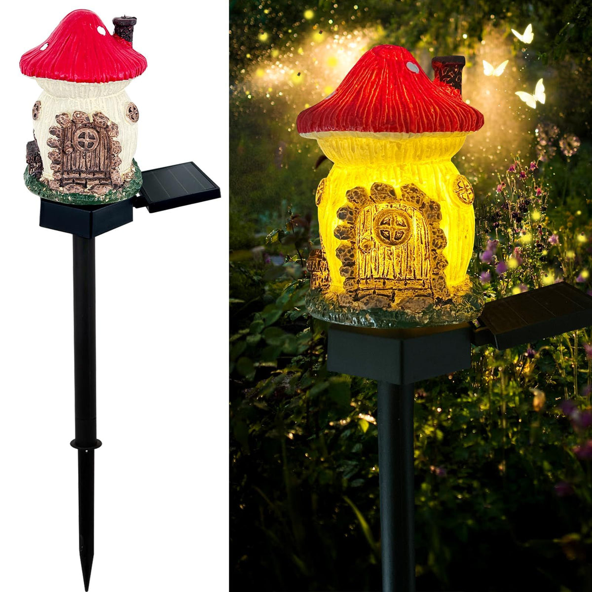 Mushroom Solar Lights Outdoor, Garden Decor Decorative Solar Powered Garden Stake Lights for Outside Lawn Walkway Patio Yard (Red)