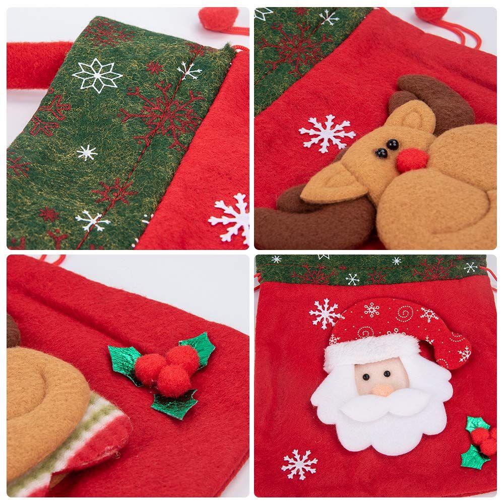 Christmas Gift Bags 4 Pack Christmas Candy Bags 3D Design Xmas Present Bags for Christmas Decorations Christmas Gifts for Kids