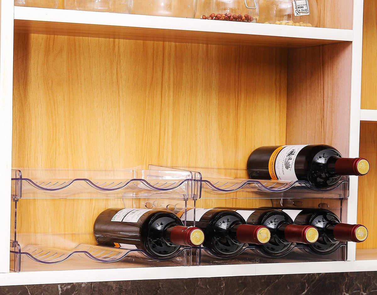 4 Pack Stackable Wine and Water Bottle Holder Free-Standing Fridge Wine Bottle Plastic Water Bottle Holder,Holds 12 Bottles