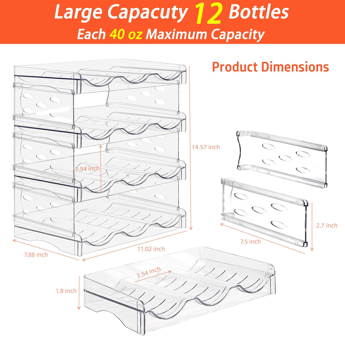4 Pack Stackable Wine and Water Bottle Holder Free-Standing Fridge Wine Bottle Plastic Water Bottle Holder,Holds 12 Bottles
