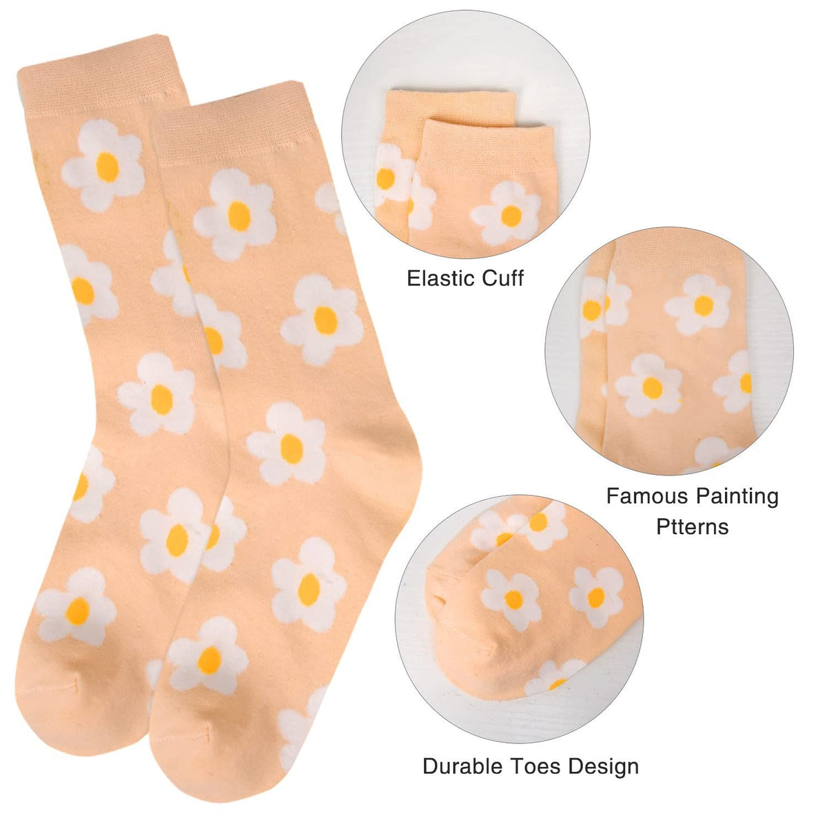 4 pairs Womens Funny Crew Socks Girls Cute Novelty Animal Flower Patterned Socks Funky Cotton Dress Mid-calf Sock Gifts