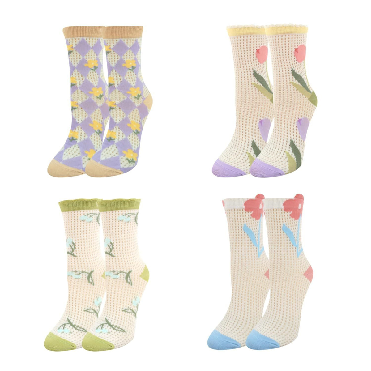 4 Pairs Sox Womens Novelty Funny Crew Socks Girls Cute Animal Colorful Floral Patterned Silly Funky Casual Cotton Socks