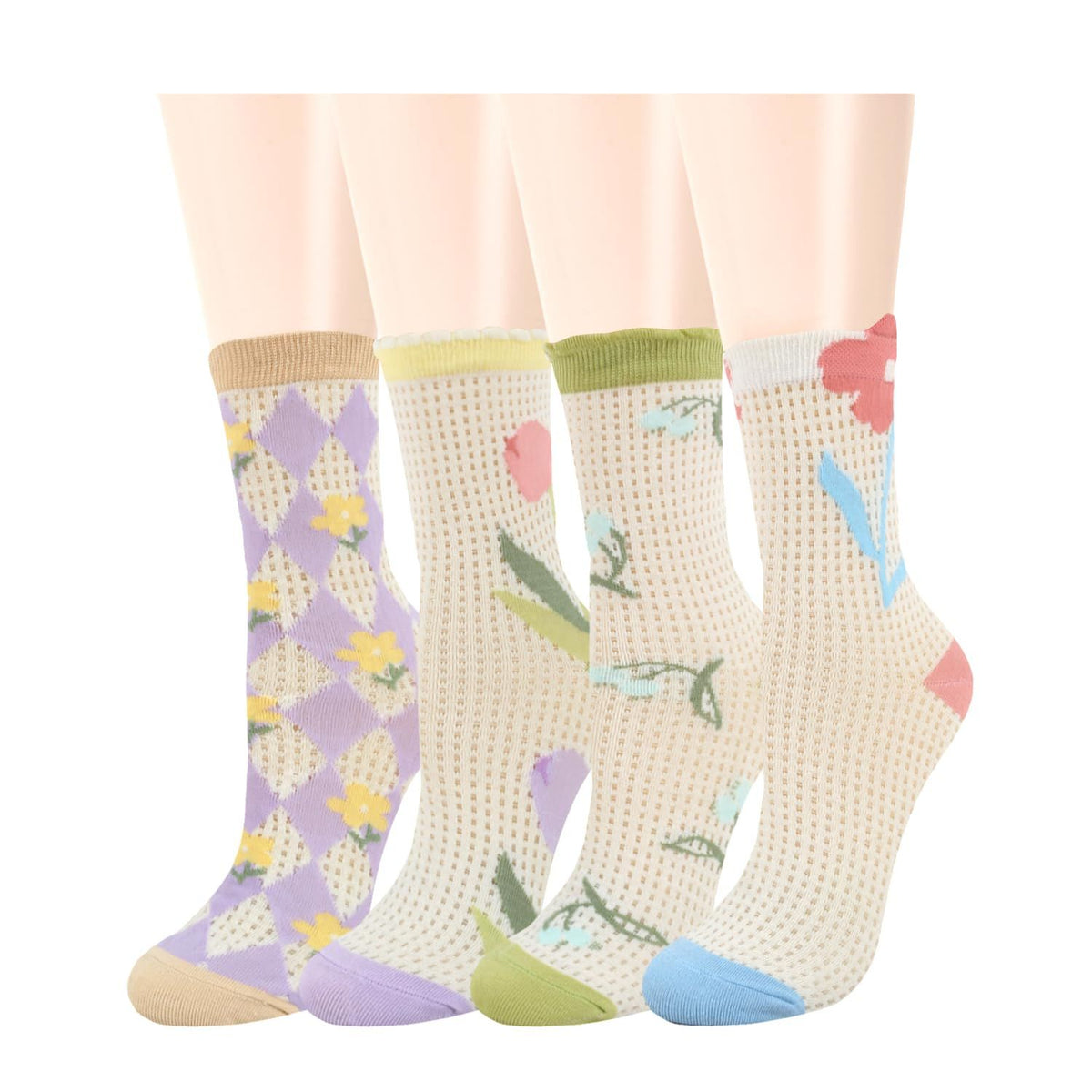 4 Pairs Sox Womens Novelty Funny Crew Socks Girls Cute Animal Colorful Floral Patterned Silly Funky Casual Cotton Socks