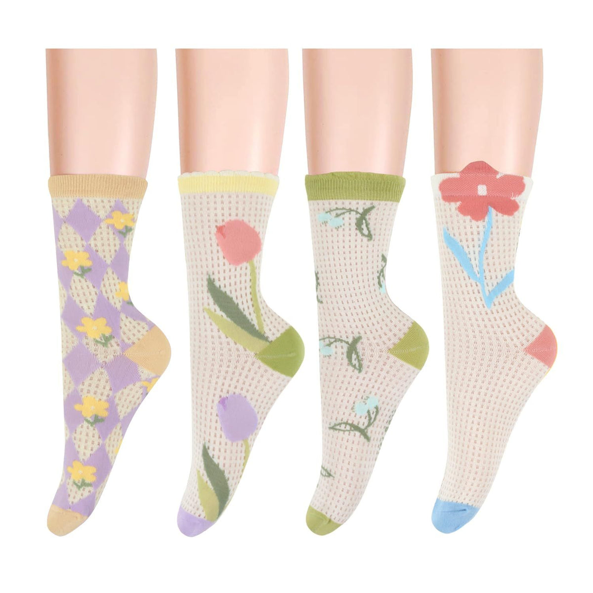 4 Pairs Sox Womens Novelty Funny Crew Socks Girls Cute Animal Colorful Floral Patterned Silly Funky Casual Cotton Socks