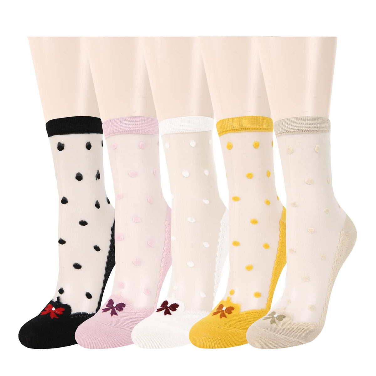 5 pairs Womens Sheer Mesh Crew Socks Girls Cute Lace Nylon Transparent Ultrathin Novelty See Through Ankle Socks